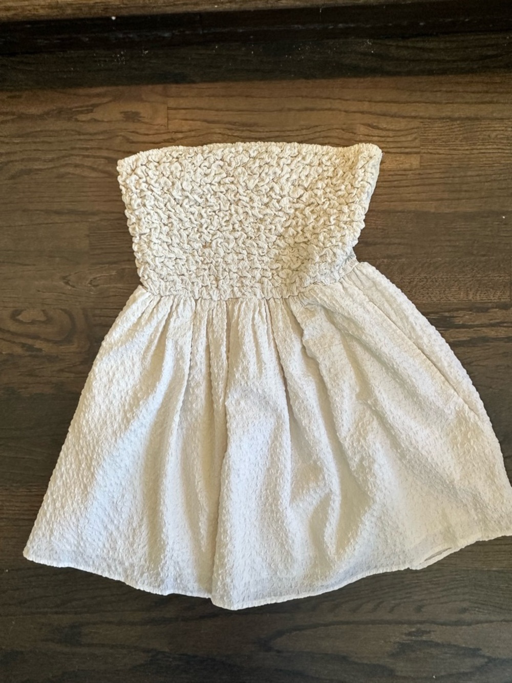 American Eagle Outfitters Cream Strapless Smocked Dress